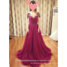 2016 Beading Pérolas Custom Made robe de bal Evening Wear Off the Shoulder Wine Red Prom Dresses CWFp2318